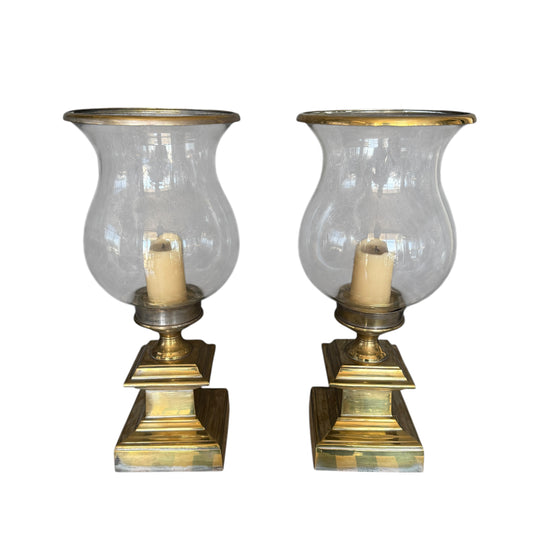 Pair of Glass & Brass Hurricane candle holders